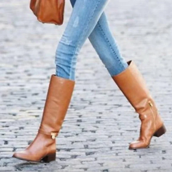 Michael Kors Genuine Leather Hamilton Riding Brown Leather Knee-High Boots - Picture 6 of 12